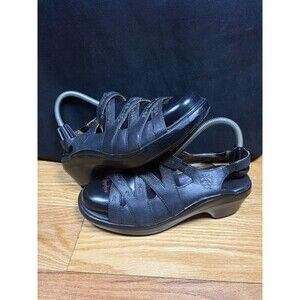 Women's ARIAT Black Pebbled Leather Strappy Sandals-Size 8.5 B Western Floral